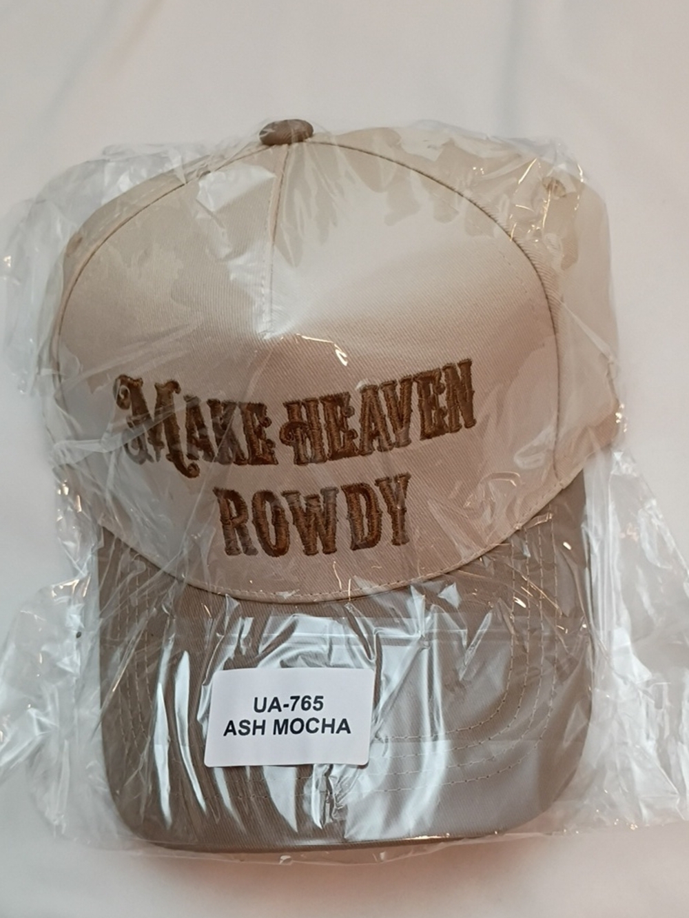 Zenana Osfm Adults Make Heaven Rowdy Embroidered Baseball Cap - Ash Mocha